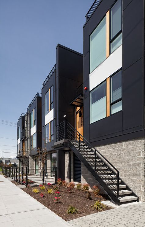 Condo Exterior Design, Condo Exterior, Terrace House Design, Townhouse Exterior, Multifamily Housing, Modern Townhouse, Urban Housing, Row Houses, Residential Building Design