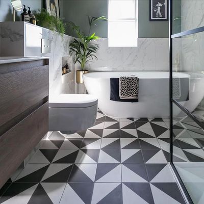 Patterned Tiles - Metro Tiles UK Black Tile Bathrooms, Black And White Tiles Bathroom, Black Floor Tiles, White Bathroom Tiles, White Tile Floor, Parisian Cafe, Patterned Floor Tiles, Encaustic Cement Tile, Black And White Tiles