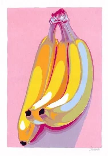 Pop Art Fruit, Food Pop Art, Painting Banana, Fruit Pop, Banana Painting, Food Pop, Fruit Stickers, Kitchen Painting, Fruit Pops