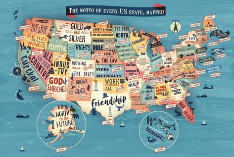 This map shows the official motto of every US state Maps Aesthetic, Us State Map, America Map, United States Map, Seal Design, Usa Map, U.s. States, State Of Florida, In God We Trust