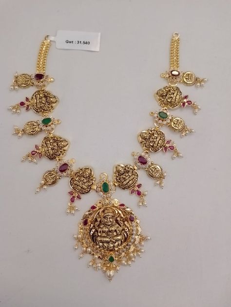 Laxmi Haram Designs Gold Latest, 30grams Gold Necklace Designs, Mini Haram, Tikka Jewelry, Haram Designs, Gold Haram, Wedding Jewelry Sets Bridal Jewellery, Gold Jhumka Earrings, Black Beads Mangalsutra Design