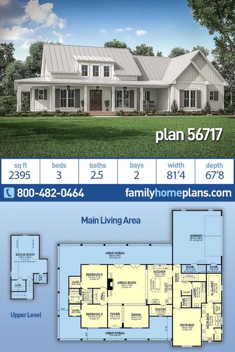 Farmhouse Floor Plans, Porch House Plans, Bedroom Barndominium, Farmhouse Style House Plans, Building Homes, Barn Homes, Farmhouse House, Wrap Around Porch, House Plans Farmhouse