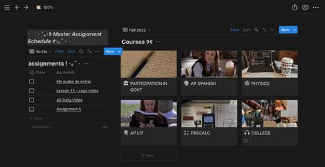 Rory Gilmore Notion Template, Notion Setup, Notion Inspo, Notion Ideas, Physics Lessons, Ap Spanish, Academic Validation, Notion Template, Daily Video