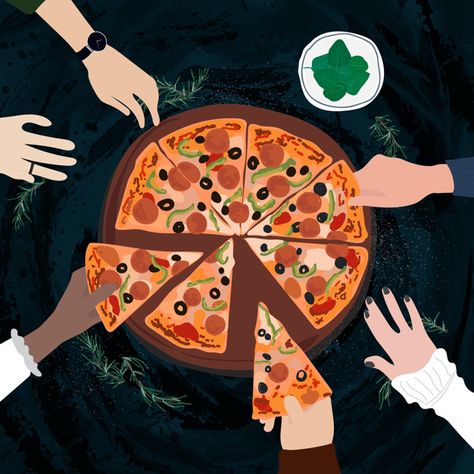 Pizza Art, Friends Illustration, Food Illustration Art, Free Hand Drawing, Italian Pizza, Affinity Designer, A Pizza, Food Drawing, Food Illustrations