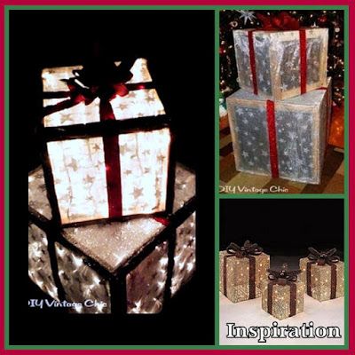 Make Your Own Outdoor Lighted Christmas Presents / Gift Boxes Lighted Christmas Boxes, Diy Christmas Advent, Diy Candy Cane, Advent Tree, Crafts Outdoor, Christmas Present Boxes, Diy Christmas Garland, Christmas Tree Wreath, Diy Garland