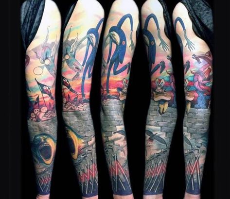 Pink Floyd sleeve tattoo by Vlad Tokmenin | Post 16310 Pink Floyd Tattoo Art, Pink Floyd Tattoo, Mo Ganji, Marilyn Monroe Tattoo, Comic Tattoo, Cartoon Tattoo, 100 Tattoo, Tattoos Skull, Fox Tattoo