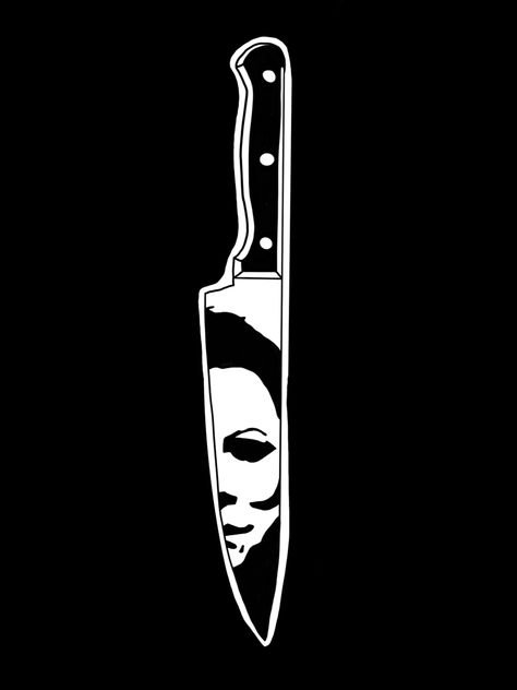 Michael Myers Knife Tattoo, Michael Myers Painting, Draw On Wall, Michael Myers Knife, Michael Myers Drawing, Michael Myers Tattoo, Knife Sticker, Shirt Decals, Beginner Tattoos