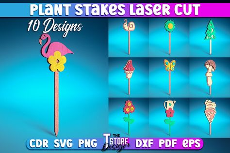 Plant Stakes Laser Cut | Home SVG Design | Laser Cut Files | Flower Stakes Design Flower Stakes, Glass Etching Designs, Plant Stakes, Cnc Files, File Organization, Wine Box, Red Line, Laser Cut Files, Design Program