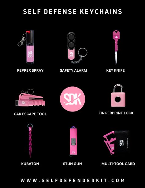 Self defense tools Womens Survival Kit Ideas, Safety Keychain Self Defense Pink, Spy Tools Gadgets, Protective Keychain For Women, Defense Keychain Ideas, Safety Kit For Women, Self Protection Keychain, Safety Keychain Set, Self Defence Keychains