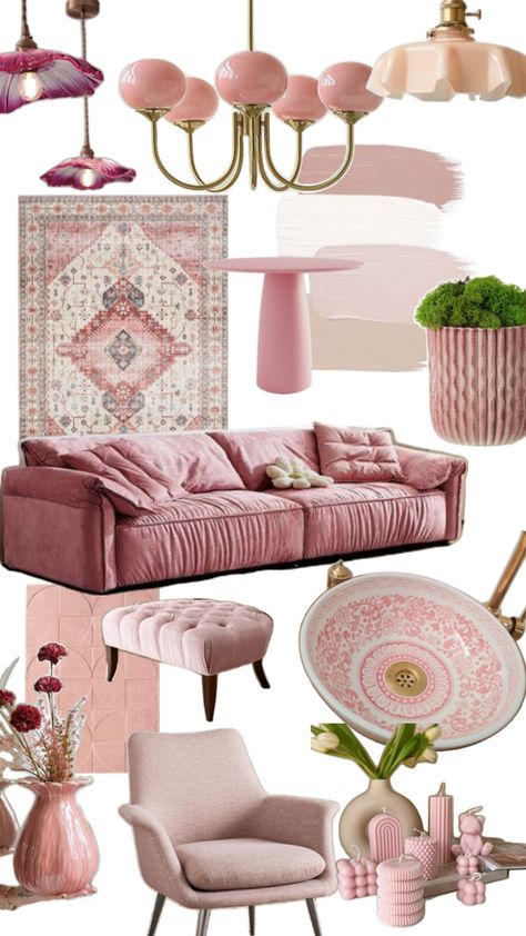 Pink interior ideas Pink Touches In Living Room, Organic Style Interior, Pink Accents Living Room, Pink Interior Design, Light Pink Interior, Pink Interiors, Pink Ceiling, Velvet Sofas, Bedroom 2024