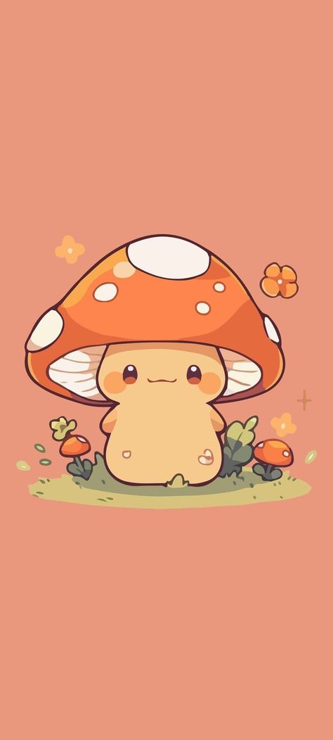 Cute Mushrooms Painting, Mushroom Core Wallpaper, Mushrooms Phone Wallpaper, Kawaii Wallpaper Animals, Cute Mushrooms Wallpaper, Kawaii Mushroom Wallpaper, Cute Mushroom Iphone Wallpaper, Mushroom Asthetic Picture, Cute Mushroom Drawing Aesthetic