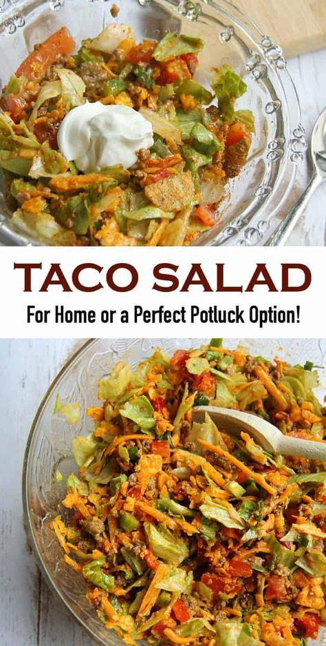 This Taco Salad recipe is my go-to when I want a quick and easy meal. Plus, as evidence proved, it’s a hit to take along to dinners and functions. #tacosalad #saladrecipes Taco Salad Recipe Healthy, Taco In A Bag, Easy Taco Salad Recipe, Layered Taco Salads, Taco Salad Dressing, Turkey Taco Salad, Taco Salad Bowls, Taco Salad Recipe, Potluck Salad