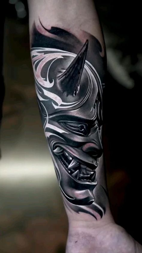 Tattoo Oni, Mascara Hannya, Hanya Mask Tattoo, Mascara Oni, Gas Mask Tattoo, Tattoo Designs With Meaning, Japanese Mask Tattoo, Designs With Meaning, Oni Mask Tattoo