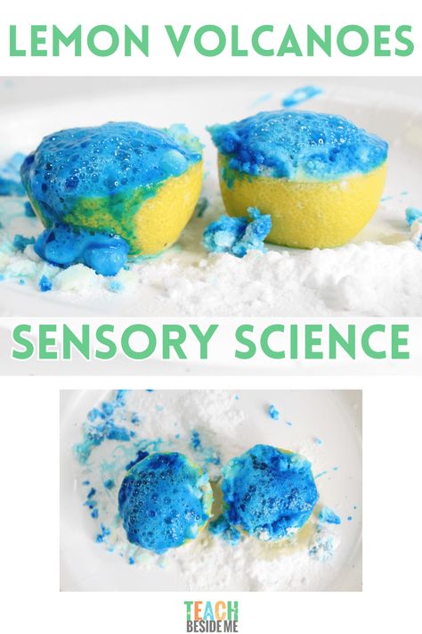 Learn how to make a cool lemon volcano with this awesome hands-on sensory science experiment for kids. Great for all ages! Lemon Volcano Experiment, Lemon Volcano, Volcano Science Projects, Sensory Science, Volcano Experiment, Science Experiment For Kids, Experiment For Kids, Senses Activities, Apple Activities