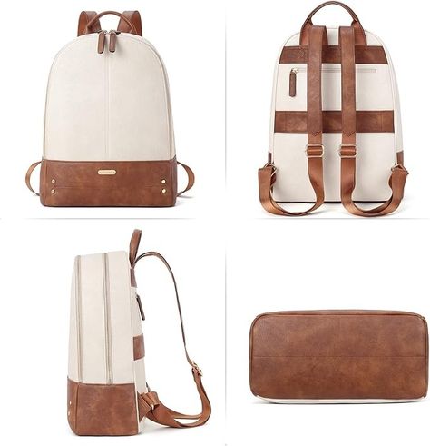 Amazon.com: CLUCI Womens Laptop Backpack Leather 15.6 Inch Computer Backpack Large Travel Daypack Business Vintage Bag Embossed Off-white with Brown : Electronics Laptop Bag Design Ideas, Laptop Bag Design, Production Ideas, Everyday Bag Essentials, Pretty Purses, Backpack Design, Vintage Leather Backpack, Beautiful Backpacks, Leather Laptop Backpack