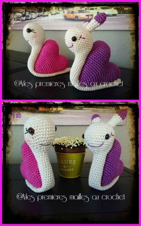 Amigurumi Heart Snail Crochet Free Pattern Crochet Snails, Amigurumi Snail, Crochet Snail, Crochet Valentine Patterns, Crochet Heart Pattern, Valentines Patterns, Crochet Animals Free Patterns, Valentines Crochet, Crochet Amigurumi Free Patterns