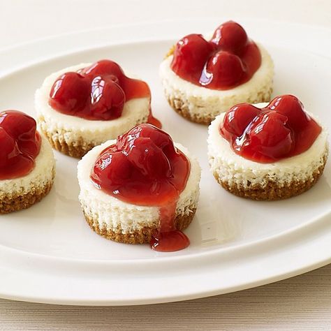 Cherry Cheesecakes | Recipes | Weight Watchers Mini Cherry Cheesecakes, Cherry Cheesecake Recipe, Mini Cheesecake Recipes, Weight Watchers Recipes, Ww Desserts, Cherry Cheesecake, Weight Watchers Desserts, Cheesecake Bites, Mini Cheesecakes