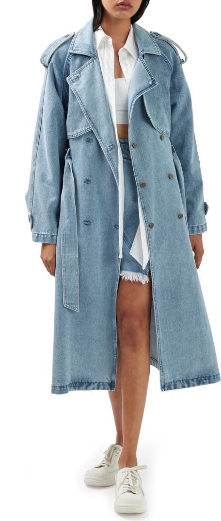 Belle & Bloom Wild Skies Denim Trench Coat | Nordstrom Coat Styling, Bloom And Wild, Trench Coat Outfit, Denim Trench Coat, Trench Coat Style, Classic Trench Coat, Jumper Shirt, Girls Jacket, Faux Leather Jackets