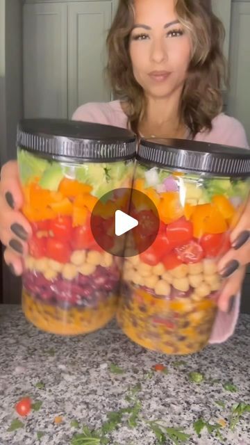 Brooke Brown on Instagram: "Dense Bean Salad #densebeansalad #salad #recipe #healthy #fiber #asmr #bean Dense Bean Salad

Dressing: 
1/4 cup olive oil 
5 cloves garlic
2 tbsp red wine vinegar
1 tsp Dijon mustard 
2 tbsp lemon juice
1 tsp paprika
Salt and pepper to taste 

add everything to a food processor and blend!  Add as the first layer of your jarred salad

Salad:

Split between two 32oz. jars everything listed in order.

15 oz can black beans 
15 oz can kidney beans 
15 oz can chickpeas 
1 pint of cherry tomatoes (halved)
1 orange bell pepper (diced)
1 red onion 🙄 (diced)
2 avocado (big chunks)
4 tbsp parsley (chopped)" Navy Bean Salad Recipes, Dense Bean Salad, Bean Salad Recipes Easy, Bean Salad Dressing, Brooke Brown, Orange Bell Pepper, Can Black Beans, Healthy Fiber, Salad Salad