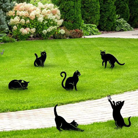 PRICES MAY VARY. Package Inclusion: every package includes 6 pieces of black cat decorations with different sizes and shapes; This means you'll get enough pieces to style your garden creatively, and you can scatter them across different places or group them together for a concentrated look, offering you a complete set for your garden beautification Waterproof Material: our black cat yard stakes are made of metal, ensuring robustness and strength; The solid metal construction ensures these cat de Black Cat Decor, Black Cat Silhouette, Decorative Garden Stakes, Cat Garden, Cat Stands, Fairy Tree, Halloween Yard Decorations, Cat Statue, Outdoor Cats