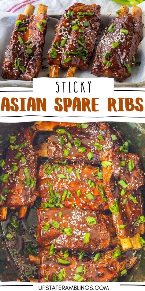 Make dinner unforgettable with these Sticky Asian Spare Ribs. This slow cooker recipe ensures tender, flavorful ribs every time with just a few simple ingredients. Perfect for busy days when you want a mouthwatering meal with minimal effort. Korean Spare Ribs Recipe, Chinese Sticky Ribs Recipe, Ribs Asian Style, Asian Spare Ribs Recipe, Asian Spare Ribs, Crockpot Spareribs, Asian Sticky Ribs, Sticky Asian Ribs, Asian Ribs Recipe