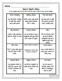 Spotted in First Grade: Word Work Menu {Freebie} Daily 5 Stations, Daily 5 Reading, First Grade Words, Communication Boards, Word Work Stations, Rainbow Words, Reading Stations, Word Work Centers, First Grade Phonics