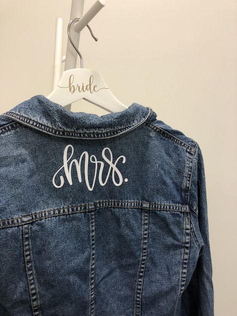 wedding hangers,  DECALS ONLY by NeverKnewINeeded on Etsy https://www.etsy.com/ca/listing/703990931/wedding-hangers-decals-only Mrs Jean Jacket, Bride Jacket, Personalized Jacket, Painted Jacket, Pant Hangers, Wedding Hangers, Bridal Jacket, Wedding Jacket, Womens Jackets