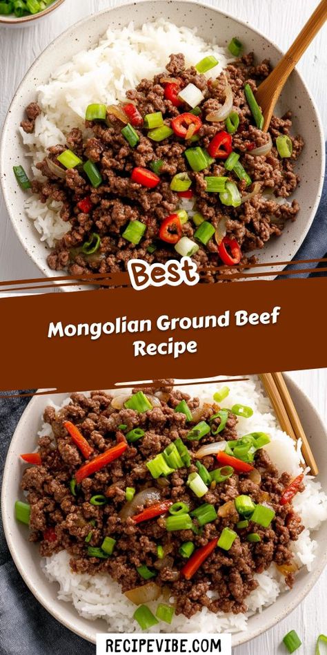 Want to spice up your ground beef rotation? This Mongolian Ground Beef Recipe offers a delightful fusion of flavors that will have everyone asking for seconds! It's a quick, one-pan dish that saves time without sacrificing taste. Don’t forget to save it for future dinner inspiration! Ground Mongolian Beef, Beef Mongolian Recipe, Mongolian Beef Recipe Ground, Ground Beef Asian, Mangolian Beef, Mongolian Ground Beef Recipe, Asian Ground Beef Recipes, Mongolian Ground Beef, Mongolian Beef Recipe