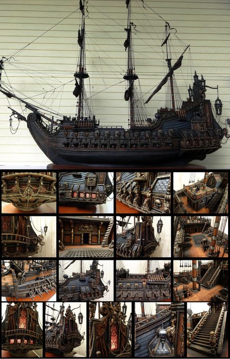 Pirate Ship Design, Black Pearl Ship, Pirate Ship Art, Pirate Ship Model, Model Sailing Ships, Ship Map, Navi A Vela, Scale Model Ships, Model Ship Building