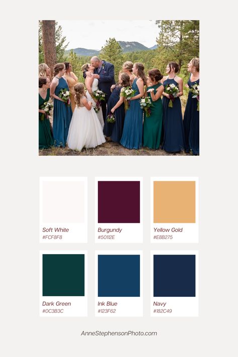 Hunter Green Navy Blue Color Schemes, Navy Burgundy Gold Emerald Wedding, Red Green Navy Gold Wedding, Navy And Maroon Color Palette, Dark Jewel Tone Wedding Color Palette, Dark Blue Green Yellow Color Palette, Jewel Tones Branding, Navy Emerald Gold Wedding, Jewel Tone Color Palette Wedding