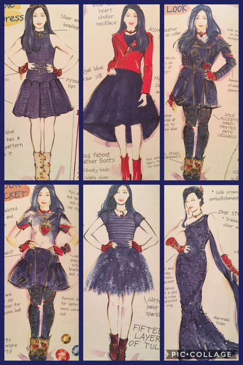 Evie's Descendants 2 evolution (outfits designed by Evie) Descendants Fashion, Disney Descendants Costume, Evie Costume, Evie Descendants, Descendants Costumes, Disney Descendants Movie, Descendants Characters, Disney Channel Descendants, Disney Descendants 3