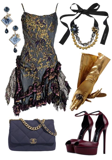 Purple And Gold Outfit, Saltburn Aesthetic, Dark Royalty, Mardi Gras Outfits, Gold Outfit, Glam Outfit, Black Outfits, Women Outfit, Dark Purple