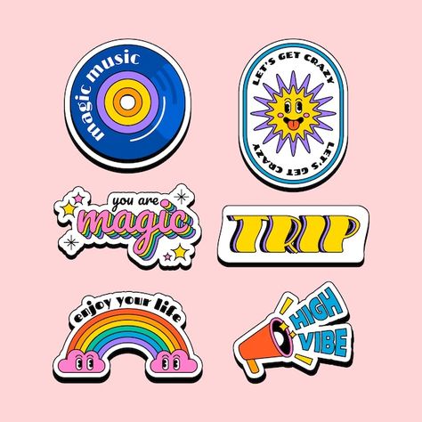 S Graphic Design, Sticker Design Ideas, 90's Stickers, Retro Graphic Design, Pop Stickers, Stickers Design, Brand Stickers, Food Graphic Design, Tattoo Flash Art