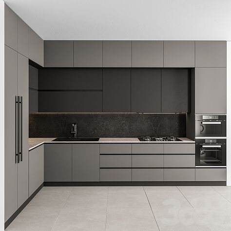 Kitchen Modern - Gray and Black 46 - Кухни - 3D Модель Modern Grey Kitchen, Model Dapur, Kitchen Ikea, Grey Kitchen Designs, Desain Pantry, Kabinet Dapur, Modern Kitchen Cabinet Design, Modern Kitchen Interiors, Kitchen Interior Design Decor