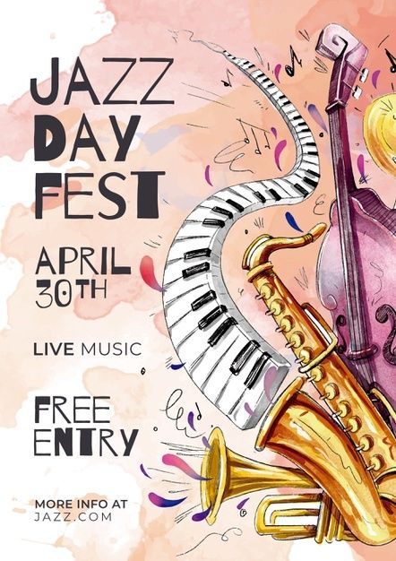 Creative Music Poster, Jazz Poster Design Ideas, Music Poster Illustration, Music Concert Poster, Art Festival Poster, Watercolor Music, Music Elements, Music Template, Arte Jazz