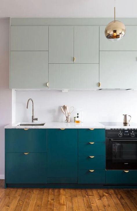 Teal And Green Kitchen, Teal Blue Kitchen Cabinets, Kitchen Teal Cabinets, Dark Teal Kitchen Cabinets, Dark Teal Cabinets, Teal Cupboards, Contempory Kitchen, Turquoise Kitchen Cabinets, Teal Kitchen Cabinets