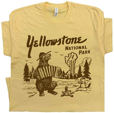 Amazon.com: S - Yellowstone National Park T Shirt Wyoming Grand Tetons Tee Vintage Old Faithful Dutton Ranch Men Womens: Clothing National Park Shirts, Yellowstone T Shirts, National Park Shirt, Camping Tee, Vintage Camping, Yellow T Shirt, Yellowstone National Park, Camping Shirt, T Shirt Funny