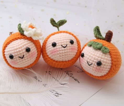 Crochet Orange Keychain Amigurumi Orange Keychain Fruit | Etsy Vietnam Amigurumi Orange, Orange Keychain, Crochet Orange, Keychain Amigurumi, Crochet Patterns Ideas, Crochet Strawberry, Crochet Fruit, Pola Amigurumi, Crochet Keychain Pattern