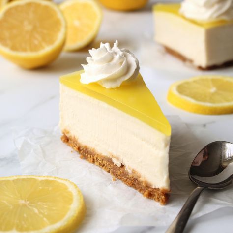 Vegan No-Bake Lemon Cheesecake - Project Vegan Baking Lemon Jelly Cheesecake, Cheesecake Lemon, Lemon Cheesecake Recipes, Cheesecake Layer, No Bake Lemon Cheesecake, Nursing Cake, Lemon Cheese, Resipi Kek, Lemon Jelly