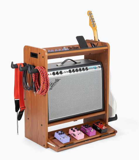 On-Stage’s new GWS5000 Guitar Workstation keeps an electric or bass guitarist’s gear safely organized, on display and at the ready. This combination… Guitar Amp Stand, Amp Stand, Guitar Storage, Guitar Rack, Homemade Instruments, Guitar Room, Guitar Stands, Guitar Cable, Acoustic Guitar Strings