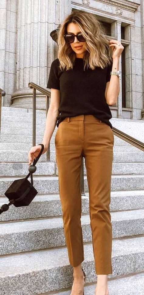 Semi Casual Outfit Women, Semi Formal Outfits For Women, Semi Casual Outfit, Brown Pants Outfit, Conference Outfit, Dress Pants Outfits, Black Pants Outfit, Semi Formal Outfits, Womens Fashion Casual Outfits