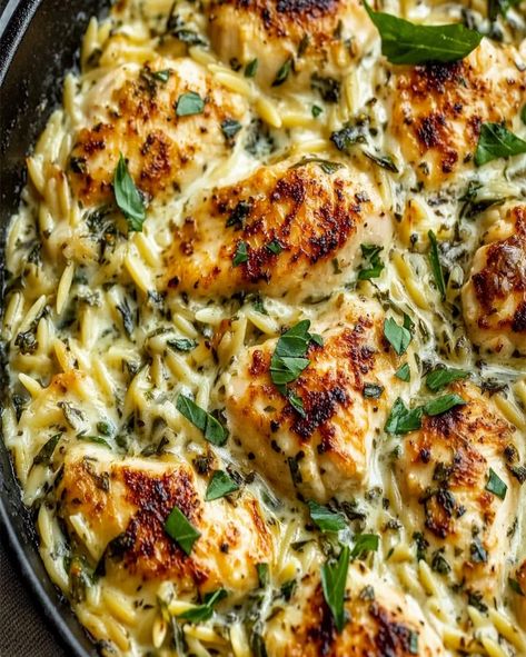 Chicken Ricotta Pasta, Ricotta And Chicken Recipes, Orzo Dinner Recipes, Ricotta Chicken, Orzo Skillet, Risotto Recipes Chicken, Chicken And Orzo, Soup Recipe Easy, Ricotta Stuffed Chicken