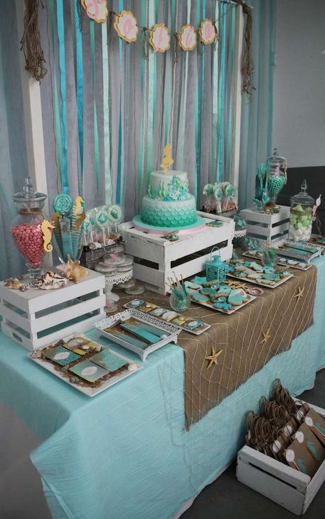 Sea Birthday Party Ideas, Gender Neutral Baby Shower Themes, Ocean Baby Showers, Sea Party Ideas, Under The Sea Birthday Party, Ocean Birthday, Sea Baby Shower, Under The Sea Birthday, Sea Birthday Party