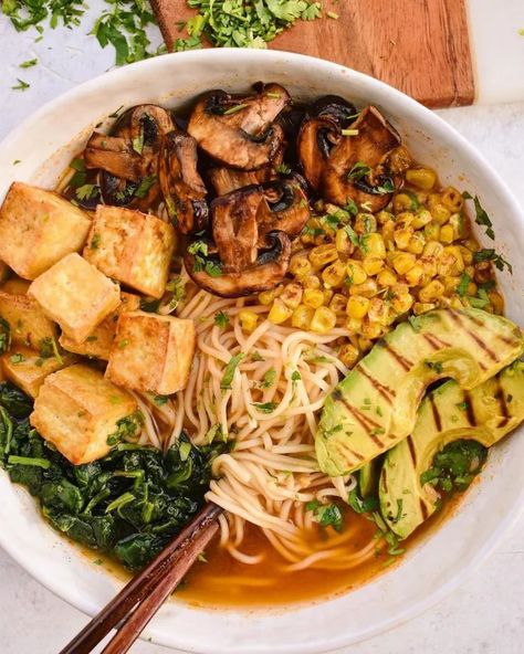 Deeply flavorful, packed with veggies, served with crispy tofu – this vegan miso ramen has got it all! Get the full recipe here. #bestofvegan #ramen#veganramen#misoramen#veganmisoramen#veganasian Grilled Avocado, Vegan Noodles, Miso Ramen, Homemade Ramen, Vegan Ramen, Crispy Tofu, Veggie Stir Fry, Filtered Water, Noodle Dishes