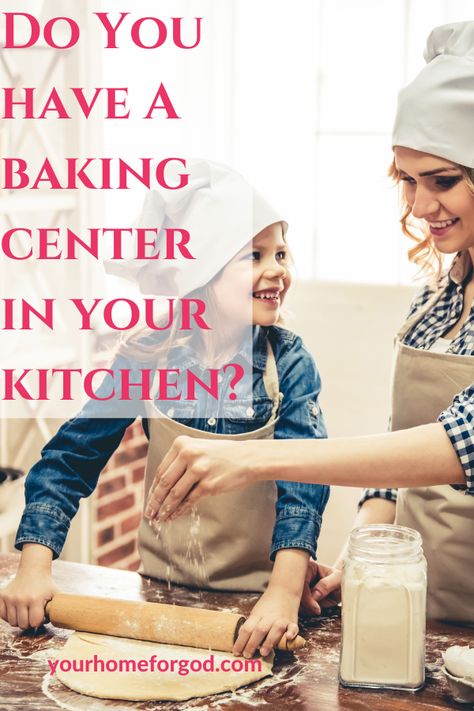 Do You Have a Baking Center in Your Kitchen? How to Organize Your Kitchen to Save You Time. Organization tips, how to teach your kids to help, chores, working together, where to put things in cupboards, setting up a baking station, clearing your countertops, and more! #yourhomeforgod #organization #inyourkitchen #cupboards #organizing #decluttering #children #chores #teachingchildren #work #Homeschooling #moms Baker Area In Kitchen, Baking Centers In Kitchen, Baking Center In Kitchen, Kitchen Baking Center, Kitchen Baking Station, Children Chores, Kitchen Cleaning Checklist, Time Organization, Baking Center