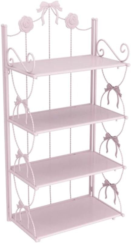 Amazon.com: BOOMALTU Cute 4-Tier Folding Metal Shelving Bathroom Shelf,Pink Shelves Pink Bookshelf with Bow and Flowers Decor for Storage and Display in Living Room, Bathroom, Office, Kitchen : Home & Kitchen Pink Bookshelf, Pink Bookshelves, Metal Bathroom Shelf, Cute Bookshelves, Shelving Bathroom, Pink Shelves, Organize Bathroom Countertop, Metal Shelving, Metal Bathroom