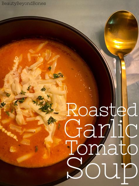 Roasted Garlic Tomato Soup Recipe, Roasted Garlic Tomato Soup, Garlic Tomato Soup, Delicious Tomato Soup, Roast Tomato Soup Recipe, Roasted Garlic Recipe, Cream Of Tomato, Tomato Soup Recipe, Garlic Soup