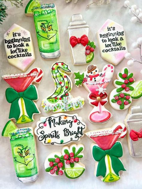 Christmas Cocktail Cookies Decorated, Cocktail Cookies, Decorated Christmas Cookies, Making Spirits Bright, Christmas Cocktail, Christmas Cookies Decorated, Christmas Cocktails, Cookies Decorated, Cocktail Making