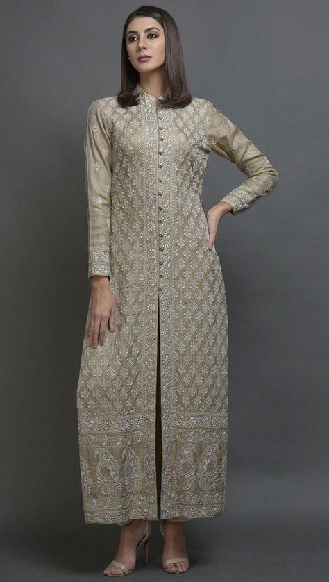 Side Open Kurti Designs, Open Kurti Designs, Chikankari Jacket, Silk Kurti Designs, Designing Ideas, Designer Kurti Patterns, Long Kurti Designs, Pakistani Dresses Casual, Kurta Neck Design