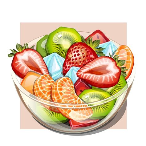 Tazón de fuente de ensalada de frutas fr... | Premium Vector #Freepik #vector #ensalada-frutas #mango #frutas #frutas-frescas Frutas Aesthetic, Salad Drawing, Fruit Salad Bowl, Fruits Salad, Fresh Fruit Salad, Gacha Props, Fresh Fruits, Arabic Food, Salad Bowls